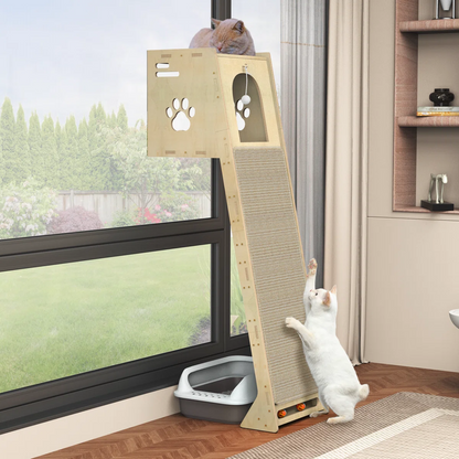 Emaliya Leaning Cat Climbing Tree Tower Condo with Scratching Mat for Window Wall