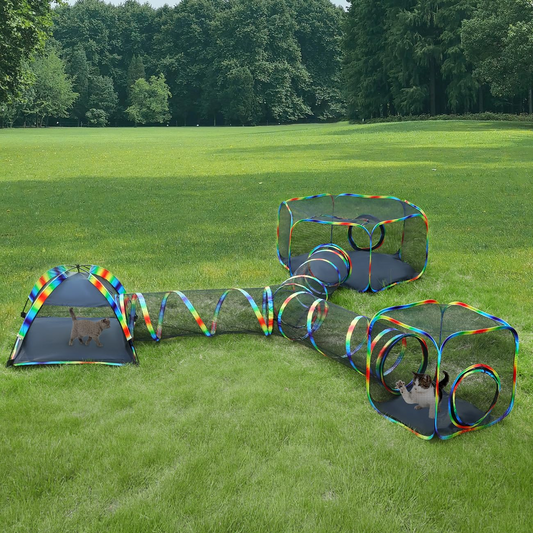 🐾 Outdoor Cat Enclosure Tent – Portable Mesh Playhouse with Tunnel & Carry Bag for Patio or Yard