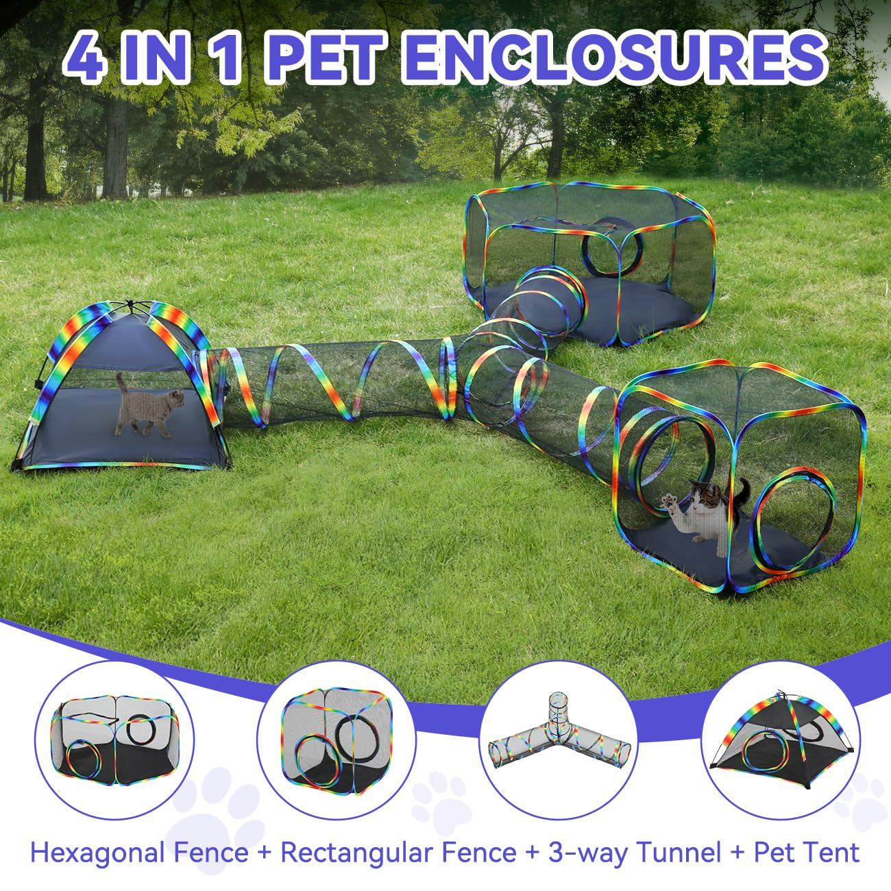 🐾 Outdoor Cat Enclosure Tent – Portable Mesh Playhouse with Tunnel & Carry Bag for Patio or Yard