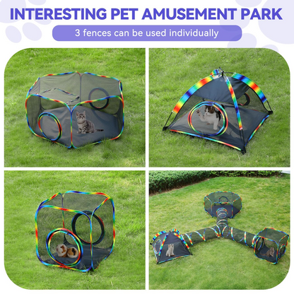 🐾 Outdoor Cat Enclosure Tent – Portable Mesh Playhouse with Tunnel & Carry Bag for Patio or Yard