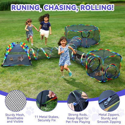 🐾 Outdoor Cat Enclosure Tent – Portable Mesh Playhouse with Tunnel & Carry Bag for Patio or Yard