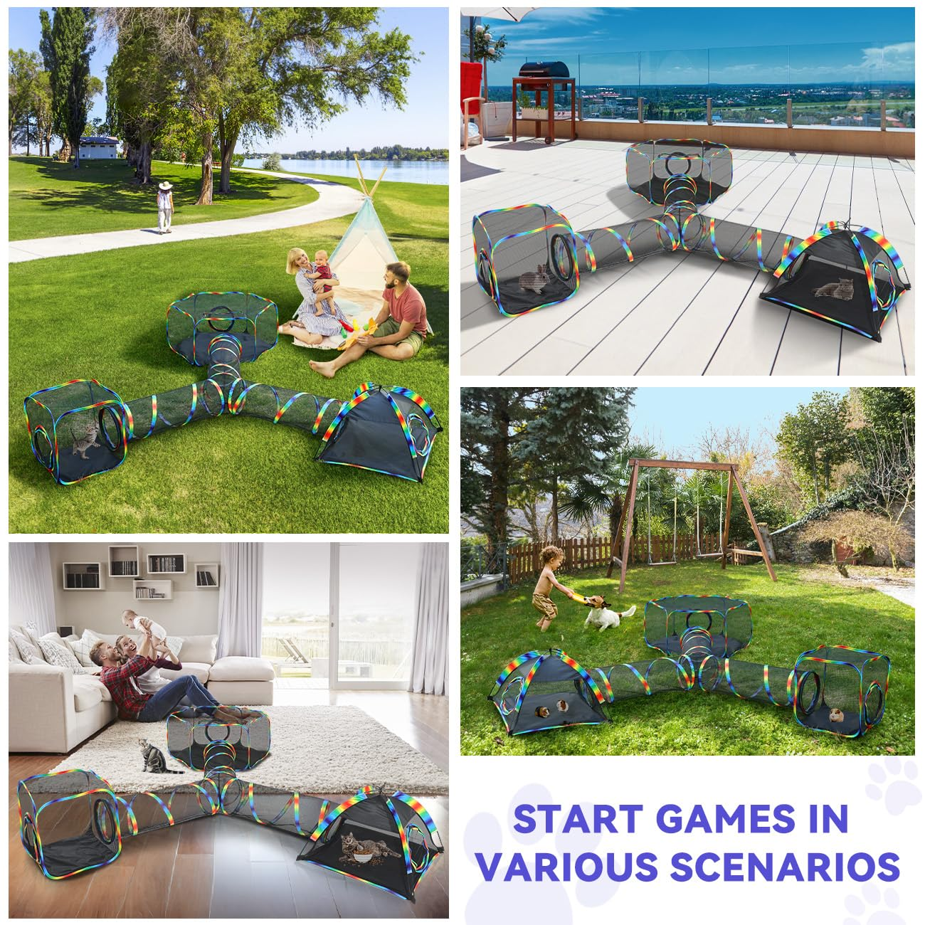 🐾 Outdoor Cat Enclosure Tent – Portable Mesh Playhouse with Tunnel & Carry Bag for Patio or Yard