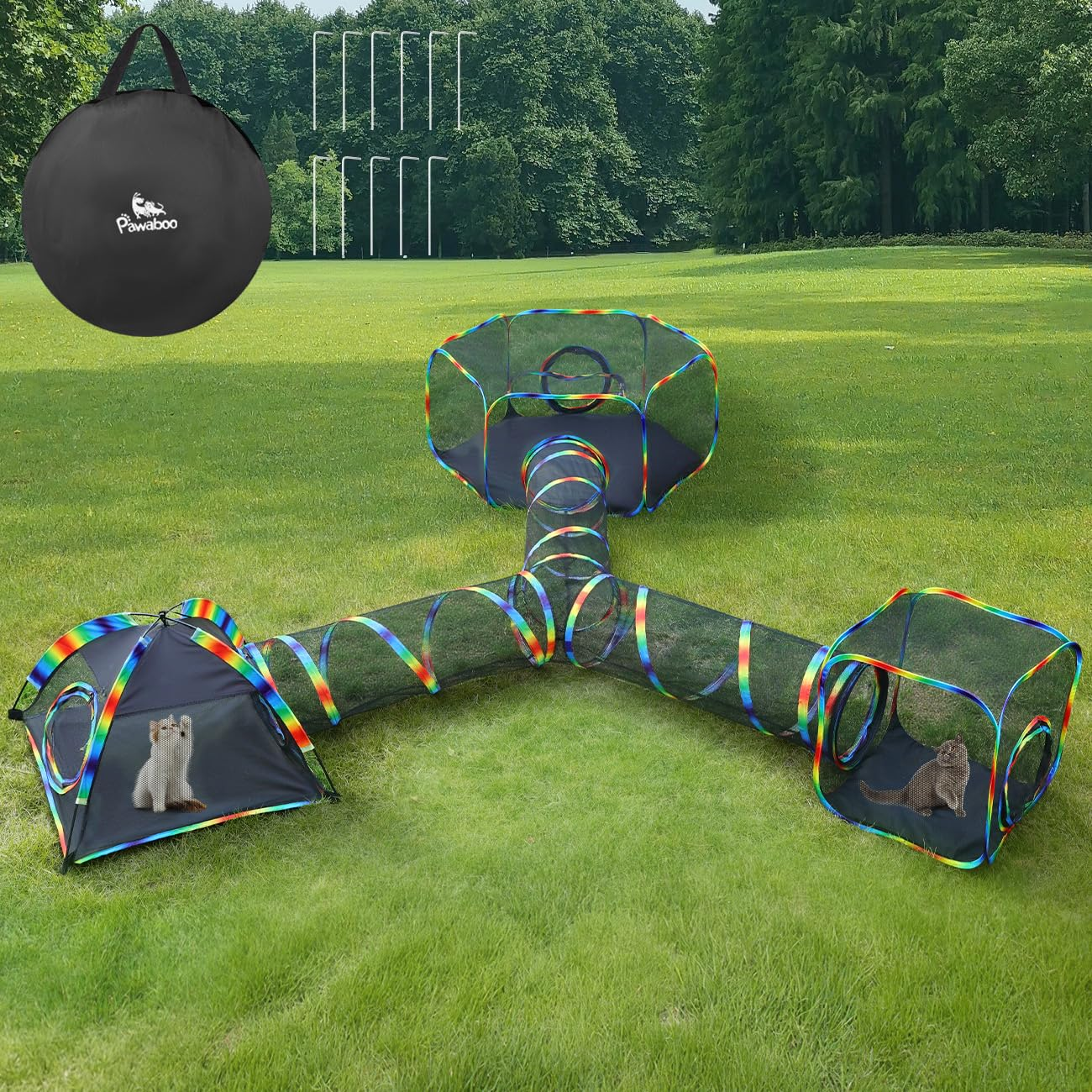 🐾 Outdoor Cat Enclosure Tent – Portable Mesh Playhouse with Tunnel & Carry Bag for Patio or Yard